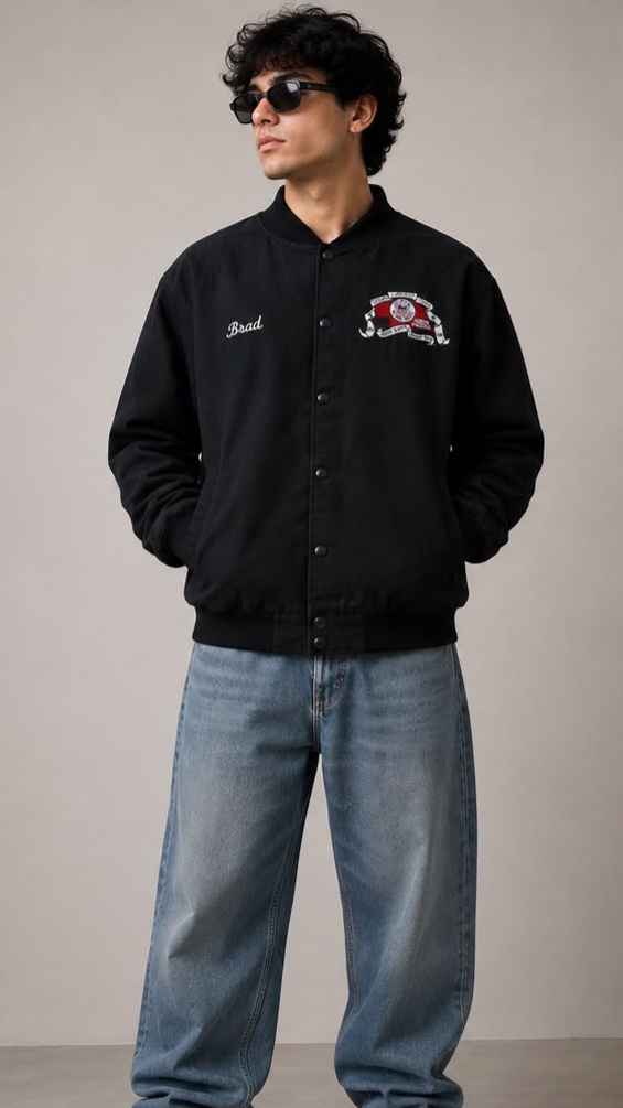 Black Varsity Bomber Jacket