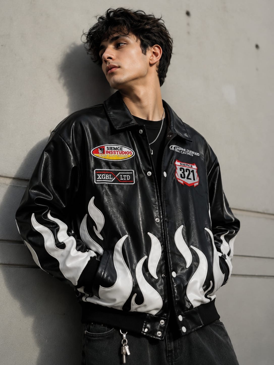 Faux embroidered leather jacket