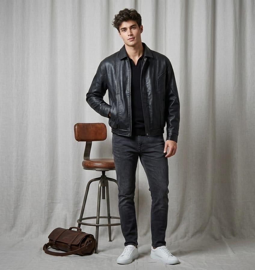 Classic Black Faux Leather Jacket 